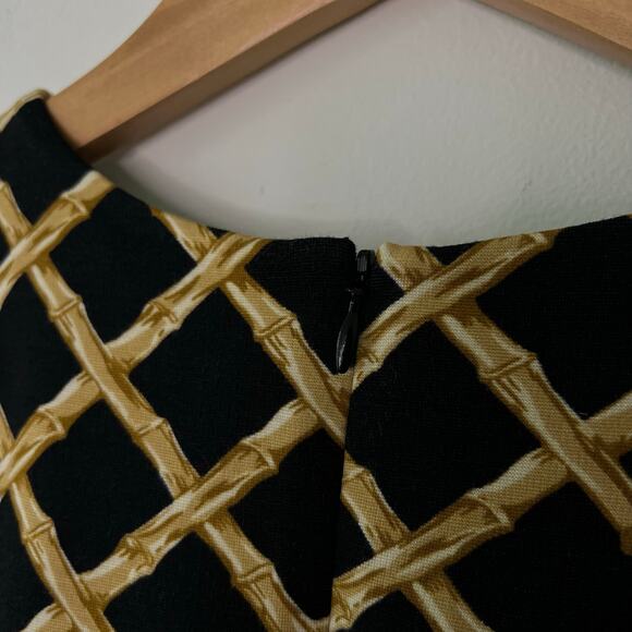 J. McLaughlin Sleeveless Black and Gold Bamboo Pattern Sheath Dress Size Medium - Picture 9 of 9